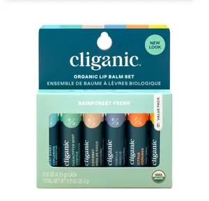 Cliganic Organic Lip Balm Set (6 Flavors) - 100% Natural Hydrating, Moisturizing for Dry Cracked Lips, for Men & Women