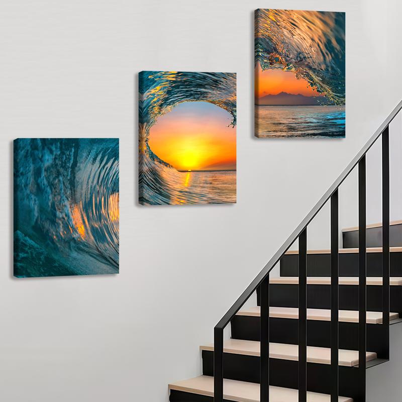3Pcs Wooden Framed Canvas Painting, Ocean Sunset Beach Waves Scene, Exquisite Poster, Home Decoration, Pattern Wall Art Decor, For Living Room, Bedroom, Office, Restaurant, Bar Wall Decor, Odorless, Painting, Print Artwork. 3Pcs Wooden Framed Canvas Painting, Ocean Sunset Beach Waves Scene, Exquisite Poster, Home Decoration, Pattern Wall Art Decor, For Living Room, Bedroom, Office, Restaurant, Bar Wall Decor, Odorless, Painting, Print Artwork.