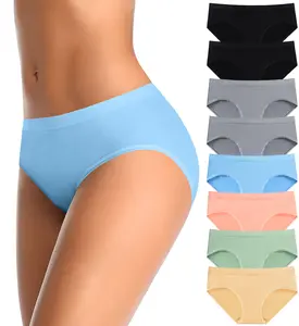 Women's Low Waist Seamless Hipster Panties - Bulk Packaged Pack Briefs, Plus Size, High-Stretch Panty Style Briefs, Spandex Nylon Plain, Moisture-Wicking, Soft, Breathable Full Coverage Mesh, Comfortable Lightweight Multi-Color Set