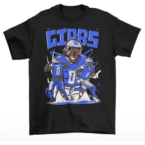 Jahmyr Gibbs Cartoon Style Detroit Football Adult T-Shirt
