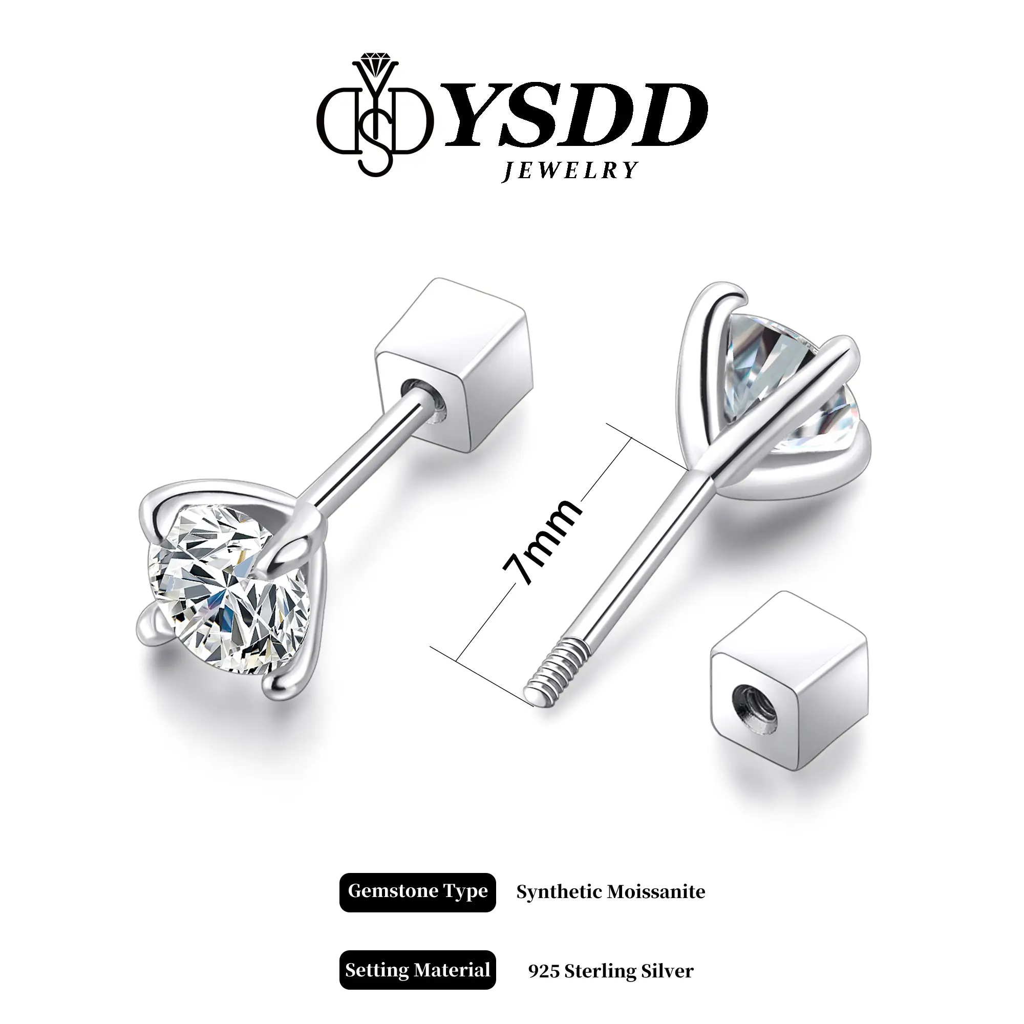 【#163 Screw Back】S925 Classic VVS D Color Synthetic Moissanite Solitare Stud Earrings in 925 Sterling Silver Birthday Mother's Day Gift for Men Women