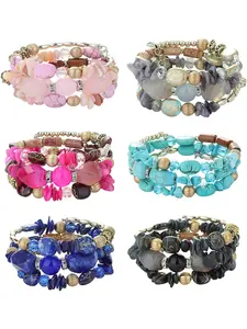 6 Sets Bohemian Bead Bracelets for Women Multilayer Boho Stackable Stretch Bracelet Set Christmas Ner Year Gift B