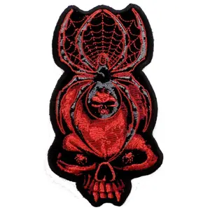 Spider Skull Embroidered Iron on sew on Biker Patch (5.0 X 2.5 -SS5)
