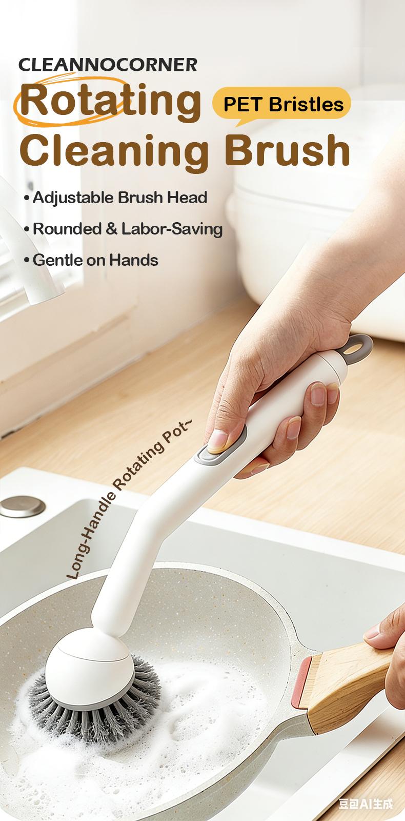 6-in-1 Dish Brush with Detergent Dispenser 360° Rotating Scrubber for Pots Pans Dishes & Utensils Adjustable Angles Non-Slip Grip Handle Durable PET Bristles Ergonomic Design Anti-Slip Grip Integrated Soap Dispenser