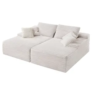 Oversized Double Chaise Lounge - 82.7 Inch Corduroy Sectional Loveseat Sofa Beige For Living Room, Spacious Corner Couch, Modern Comfort Upholstery, Durable Frame, Easy Assembly, Plush Cushions And Cozy Relaxation