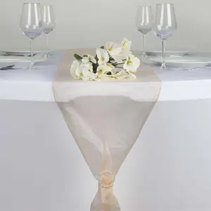 10 Pack Sheer Organza Table Runners 14"x108" Peach - Lightweight Table Decor