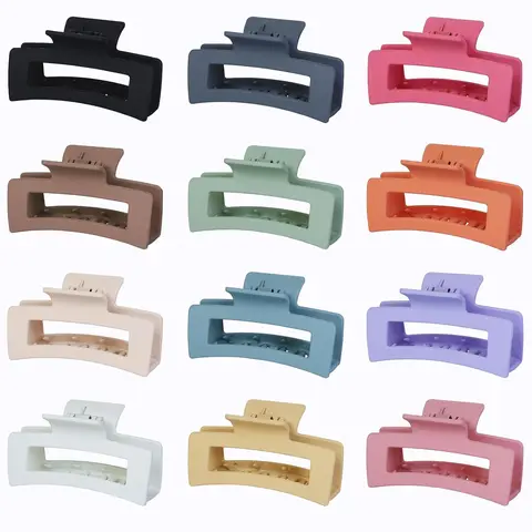 12 Pack 3.5 Inch Matte Square Hair Claw Clips for Women, Strong Hold Neutral Claws for Thick Thin Hair (Light Colors)
