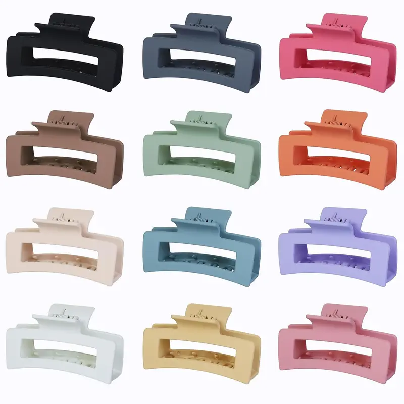 12 Pack 3.5 Inch Matte Square Hair Claw Clips for Women, Strong Hold Neutral Claws for Thick Thin Hair (Light Colors)