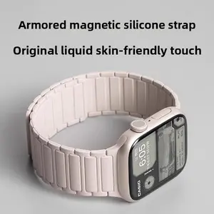 Durable 3-Bead 2-Section Silicone Watch Strap with H-Shape Magnetic Clasp, Premium Stylish Replacement Accessory for Sports & Outdoor Leisure Use