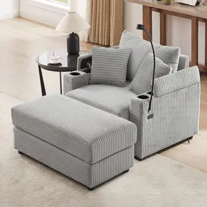 Modern Chaise Lounge Chair Indoor Oversized Chaise Lounge Single Sofa Couch Convertible Sleeper with Cup Holders Reading Chair with Ottoman Oversized Accent Chairs for Living Room Bedroom