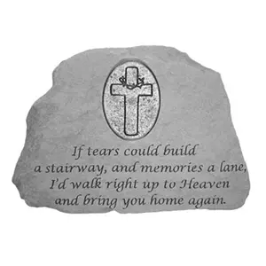 212 MAIN Personalized Memorial Garden Stone - Kay Berry 9455 Model, Handcrafted Outdoor Weatherproof Garden Stone with Oval Cross Insert, "If Tears Could Build A Stairway" Inscription, Wall Mount Compatible