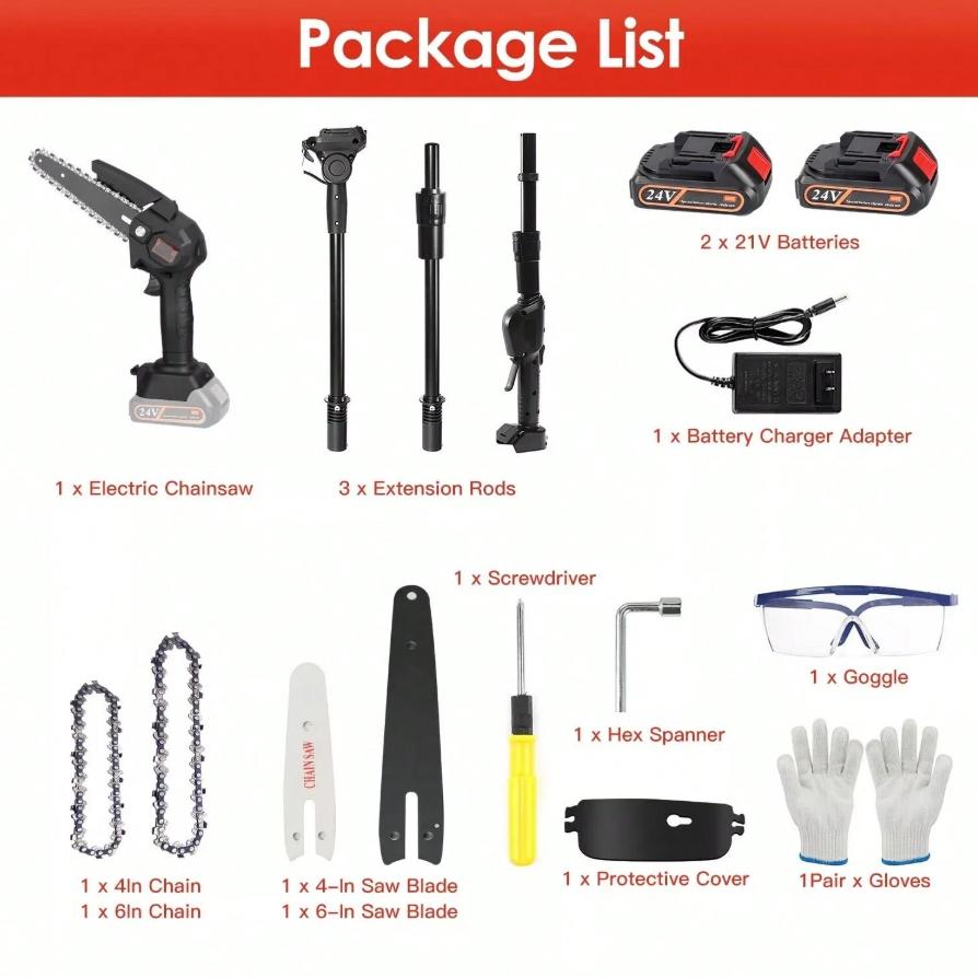 2 in 1 Cordless Pole Saw & Mini Chainsaw with 2 Batteries, Power Electric Polesaw for Tree Trimming, Chain Saw with Extension Pole