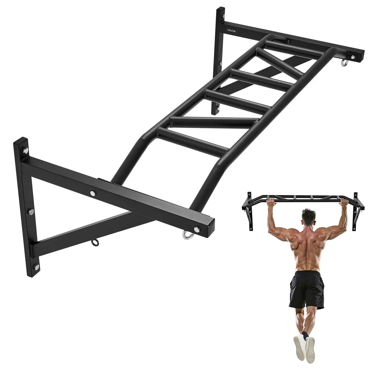 Wall-Mounted Pull-Up Bar, 50-in Heavy-Duty Carbon Steel Multi-Grip Chin-Up Station for Home Gym Upper Body Workout, 440 lbs Capacity
