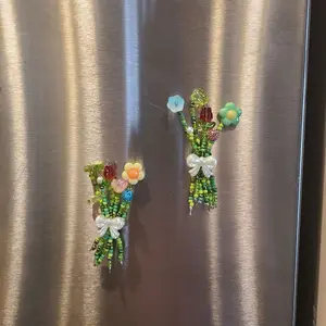 Beaded Blossom Buddies Handcrafted Flower Bouquet Magnets with Colorful Beads & Dainty Bow Perfect for Kitchen Decor & Gifts
