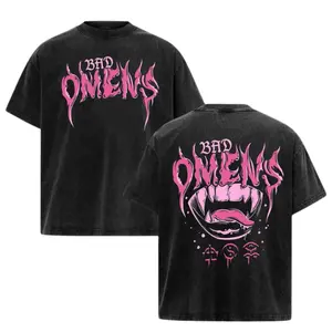 Bad Omens Pink Flame T-Shirt – 2-Sided Gothic Graphic Tee, Streetwear Vintage Style Top for Men and Women