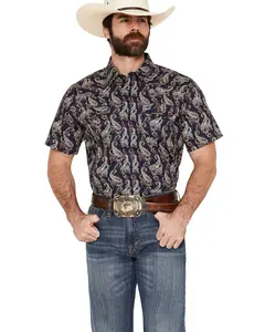 Cody James Men's Easy Livin' Paisley Print Short Sleeve Snap Western Shirt Tall - Cjsu26w1-Nvy-T