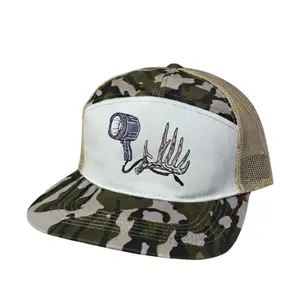 Embroidered Q-beam Antler Camouflage Snapback Hat, Spotlight Deer Trucker Cap, Night Hunting Gift for Him