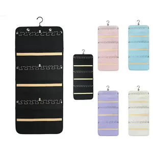 Plush Hangable Jewelry Organizer Bag - 1pc Foldable Double-Sided Multi-Grid Unit for Earrings, Rings, Necklaces, Hangable Storage, Jewelry Storage, Jewelry Storage Unit