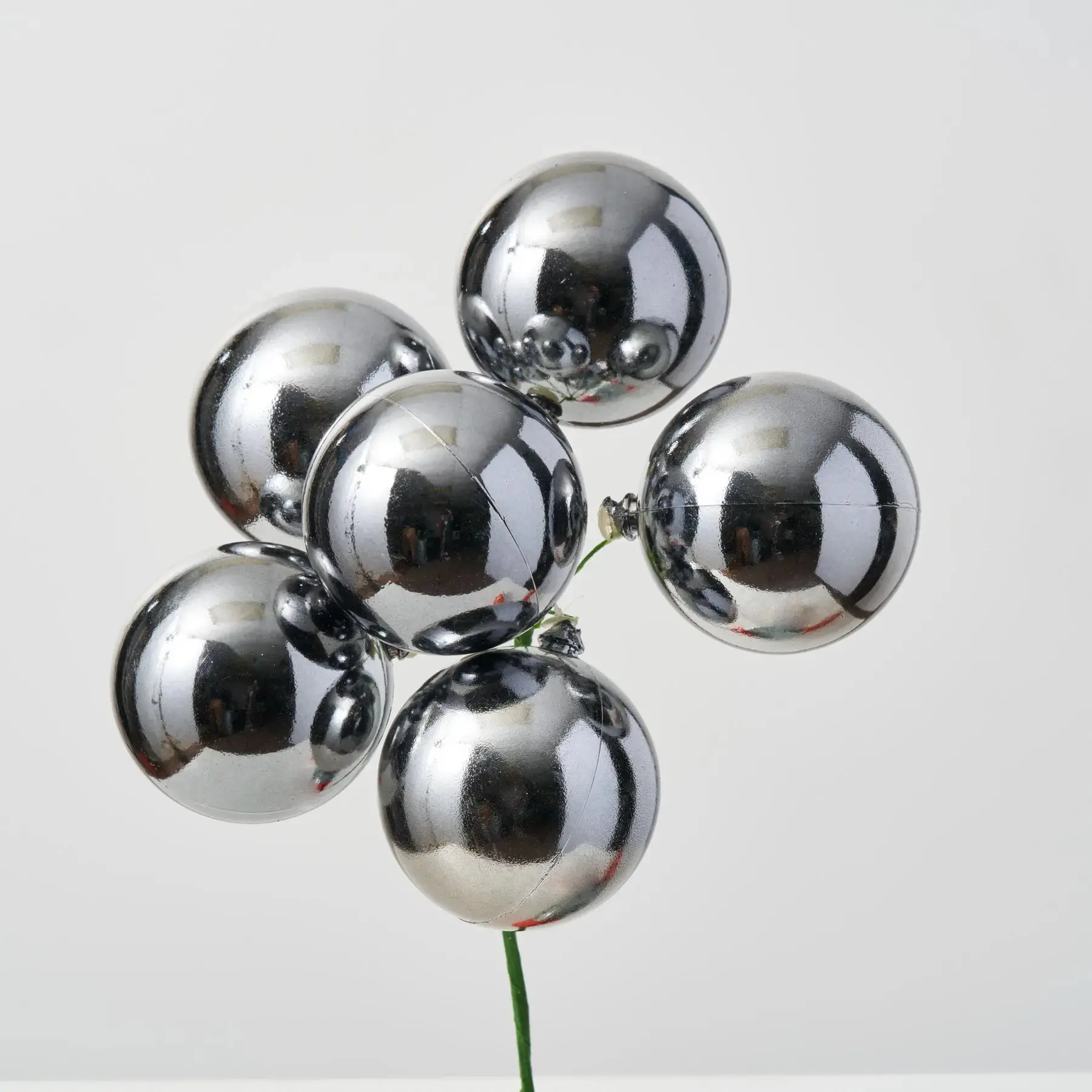 9" Tall Shiny Metal VP Ball Ornament - Glossy Pewter with Bendable Wire, 4" Diameter Durable Hanging Christmas Tree Decor, Festive Home & Party Supply