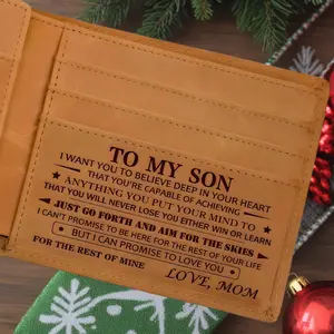 Mom to Son Soft Leather Wallet Laser Engraved Inspirational Words Built-in Convenient Wallet Heartwarming Christmas Birthday Gift，Valentine's Day gift