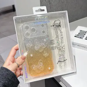 Luxury Aesthetic Butterfly Gradient Protective Phone Case Cover for iPhone 17/16/15/14/13 Pro Max Plus, Tpu Dripping Gel Material, Sparkling Edge Soft Shell