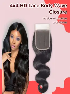 4x4 HD Lace Closure Body Wave Human Hair, 10-18 Inch Free Part, 100% Unprocessed Brazilian Virgin Hair, 150% Density, Natural Lace Closure Wig