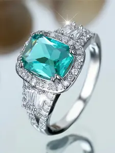 Geometric Square Rings for Women & Girls Synthetic Crystal Inlay Luxury Trendy Design Engagement Ring Daily Wear Jewelry Accessory for All Seasons