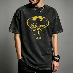 【Justice League】Unisex Batman logo Graphic Oversized Washed T-shirt Women Men Casual Streetwear, Top