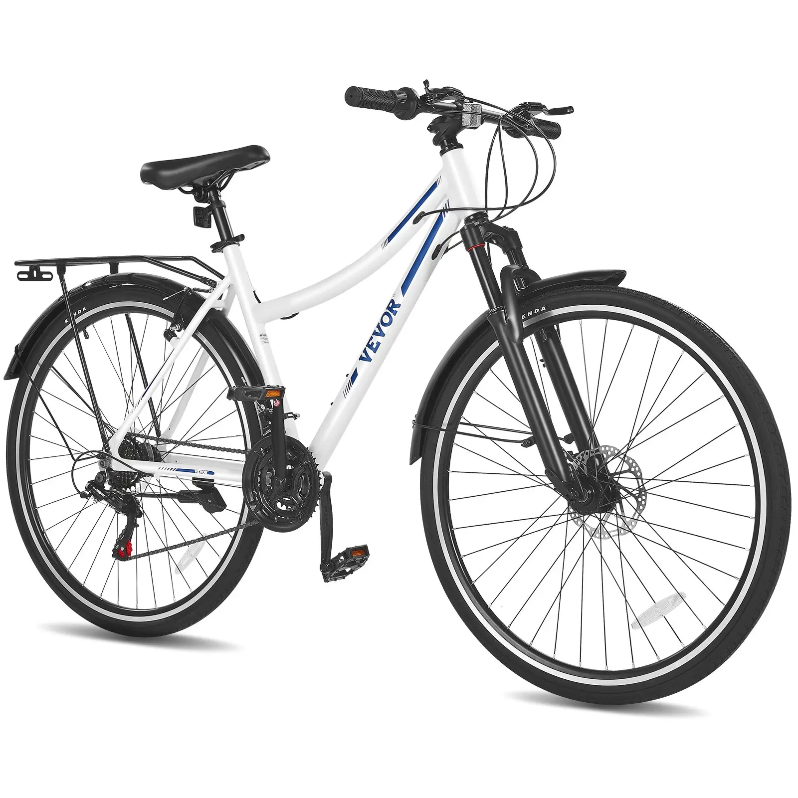 【Summerfinds】VEVOR Hybrid Bike, Lightweight Aluminum Frame Bike, 700c Wheel Men and Women Hybrid Bicycle, Step-Through Adult Urban City Commuter Bikes, 21-Speed Shimano Drivetrain, Dual Brakes, Front Suspension