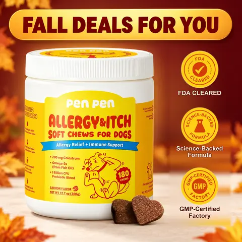 【Fall Deals】PENPEN Dog Allergy Relief Daily Chews - 1 billion CFU Probiotic for Gut Balance, Itch Relief for Itching Skin, Immunity Boost, Peanut Butter Flavor, 24-Month Supply