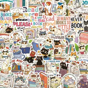 Cartoon Cat Pattern Sticker, 50pcs/set Cute Decorative Sticker, DIY Decals for Water Bottle, Laptop, Phone Case, Scrapbooking, Journal, Ornaments