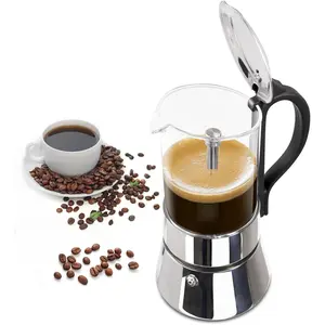 6 Cup Glass Transparent Moka Pot Stainless Steel Uncoated Stovetop Espresso Maker Italian Coffee Makers Mocha Greca Machine Cafe Classic Induction Cookers for Home Camping 350ml