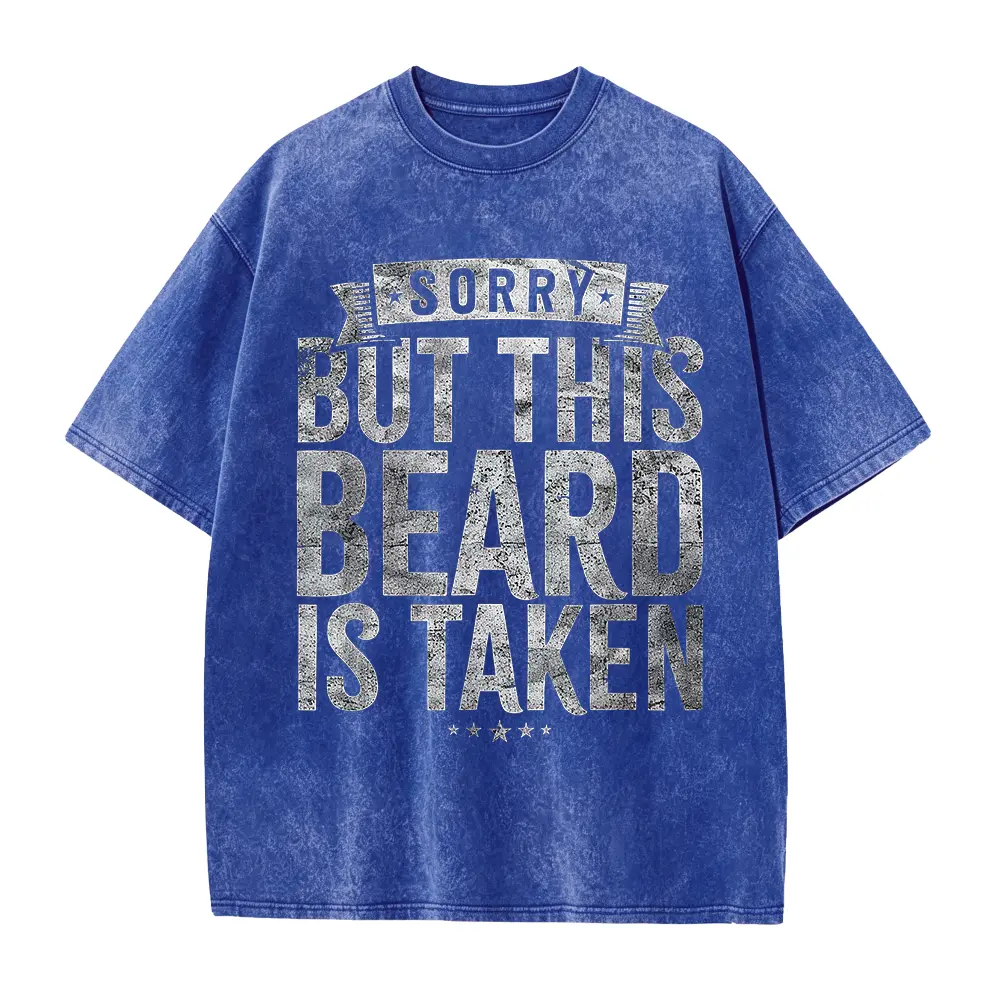 Men's Funny "Sorry, This Beard Has Been Taken" T-Shirt - Oversized Beard Print Gift for Bearded Guys, Loose Fit Plus Size Tee with Humorous Message