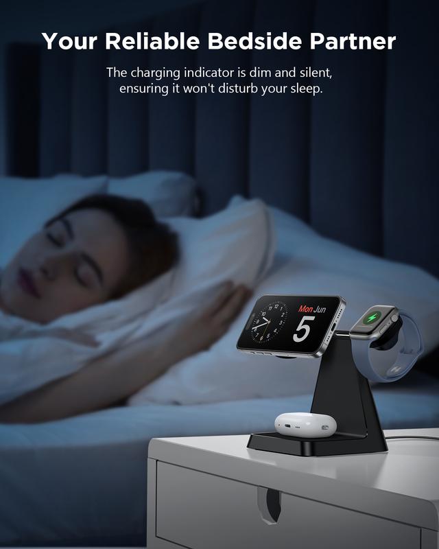 3-in-1 Charging Station Compatible with Magsafe Wireless Charger for iPhone 16/15/14/13/12 Series for AirPods iWatch Series Wireless Charger