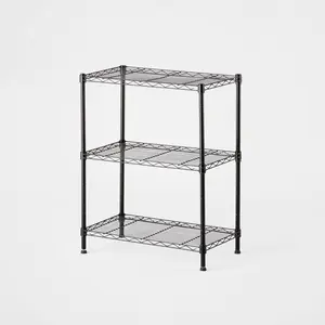 3 Tier Wire Shelving Black - Brightroom: Adjustable Metal Storage Shelves, Powder-Coated Steel, 160 lb Capacity