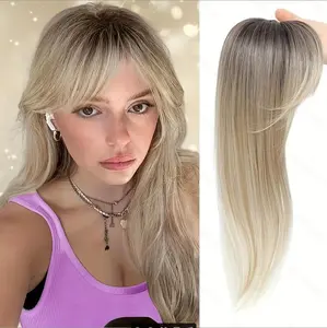 Hair Toppers for Women，Natural Hair Clips with Curls Smooth Hair Accessories for Girls of Synthetic Hair 360 3D Cover with Bang Clip with Thinning 18 Inch Fluffy Toppers Hair  (Champagne Blonde with High lights)
