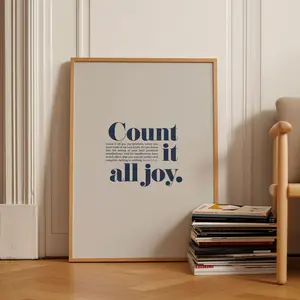 Unframed, Room Decor, Navy Blue Count It All Joy Bible Verse Wall Art James 1 2 Christian Art Scripture Poster Bible Quote Print Bold Design