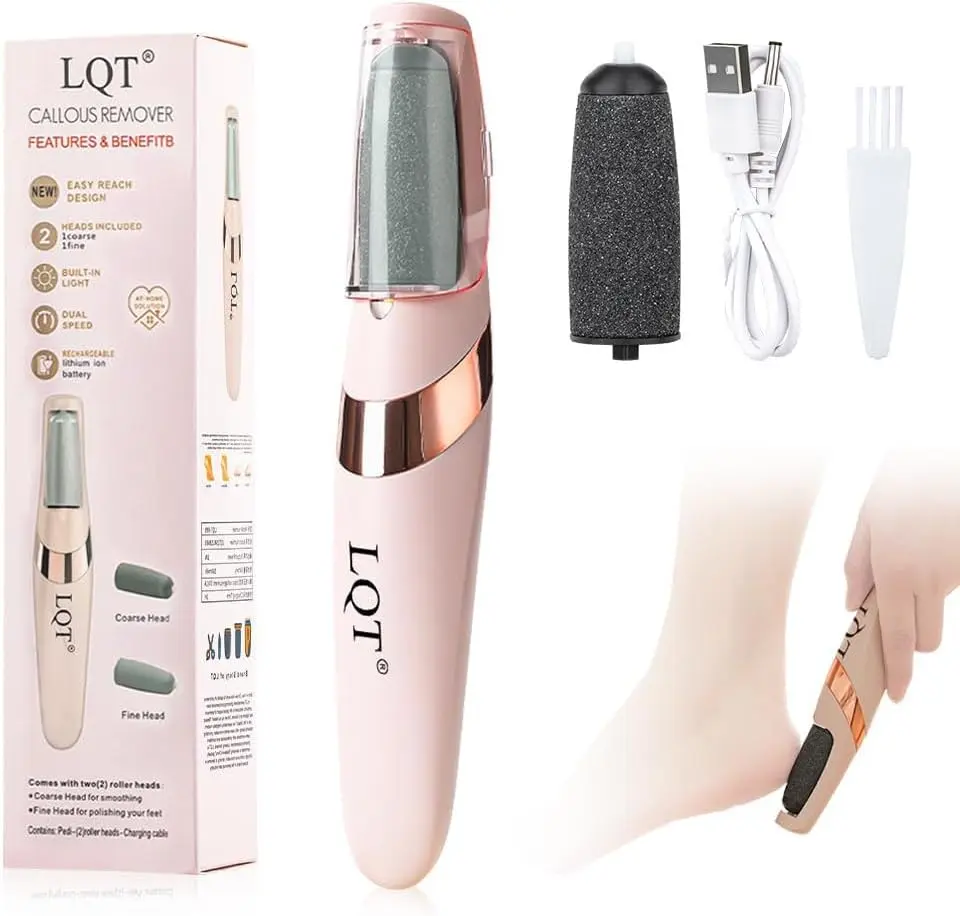 LQT Electric Foot File callus remover，portable electronic foot file pedcure tools，scrubber file，pedi foot care for dead,hard craked dry skin – at-Home Pedicure Kit for Smooth Feet (Men & Women) (Pink)