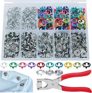 100 Sets Heavy-Duty Metal Snap Fastener Kit, Metal Press Stud Set, Snap Fasteners Kit, Crafts Metal Snap Button Kit, Snaps for Fabric with Tool, Claw snap fastener set, 9.5mm No Sew snap buttons with Pliers for Clothes Hats DIY Crafts