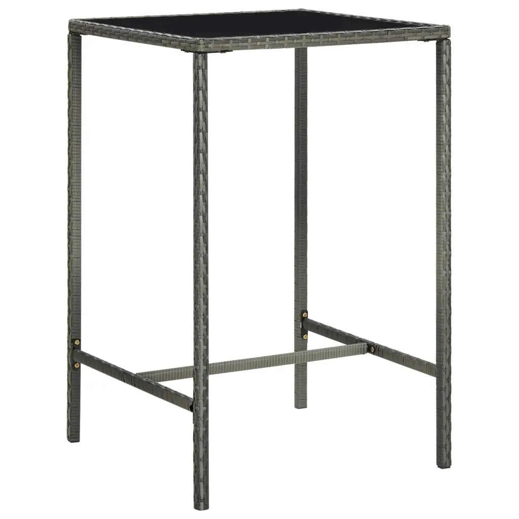 vidaXL Patio Bar Table, Outdoor Pub Table with Glass Top, Bistro Table, Counter Height Table for Balcony Porch Garden Deck Backyard, Modern, PE Rattan Gray 313459