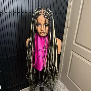 Full Lace 613/1B Knotless  synthetic braid wig for black women Fiber Hair Lace Cap - lightweight  braided wig for black women With Baby Hair  Half Moon  Braided Wig Lightweight, Durable & Natural Look Full Lace Cap Handmade knotless Braided Wig