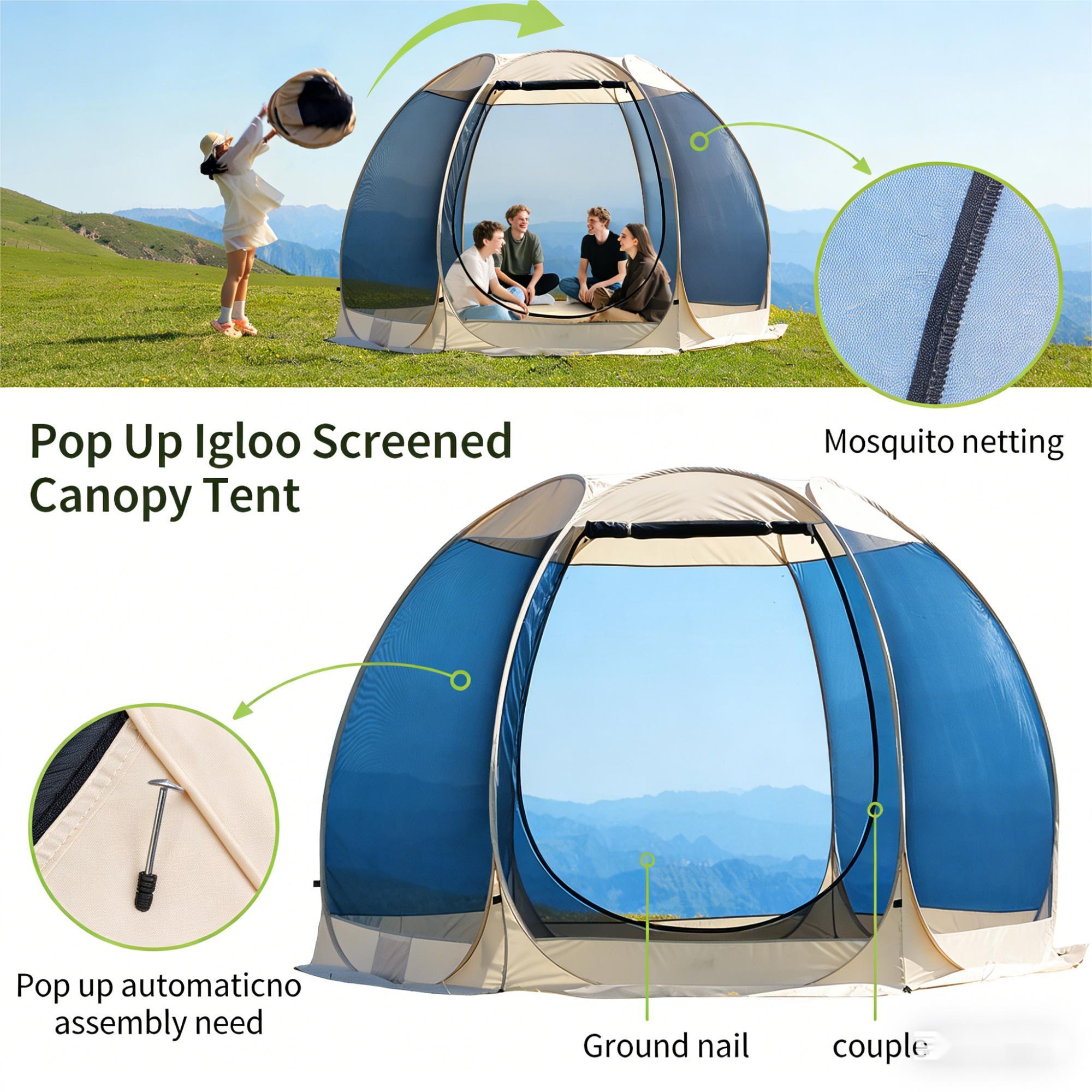PAKICETUS 6-8 Person Pop-Up Screen House Tent, 2-in-1 Mosquito NetS helter & Sun Shade, Weatherproof Multi-Layer Mesh Canopy for Camping, Backyard, Garden, Outdoor Activities