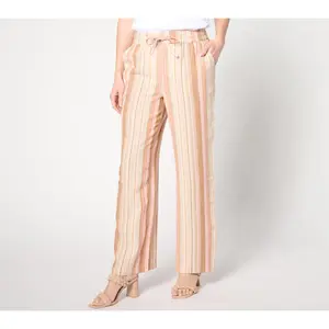 Denim & Co. Naturals Regular Striped Linen Blend Wide Leg Pant