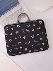 Heart Bow Print Notebook Bag, Soft Laptop Sleeve, Laptop Cover, Tablet Case, Zipper Storage Pouch, Casual Style, All Seasons, Valentine's Day Gift