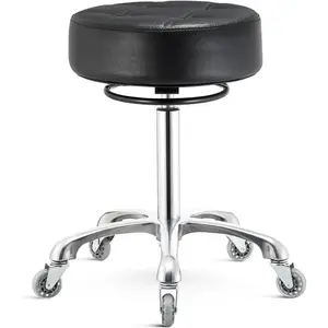 Rolling Stool with Wheels 400lbs Weight Capacity,Heavy Duty Lash Chair Adjustable for  Lab Massage Salon  Drafting  Teach,360 Swivel,Leather,Thick Seat Padding (Black)
