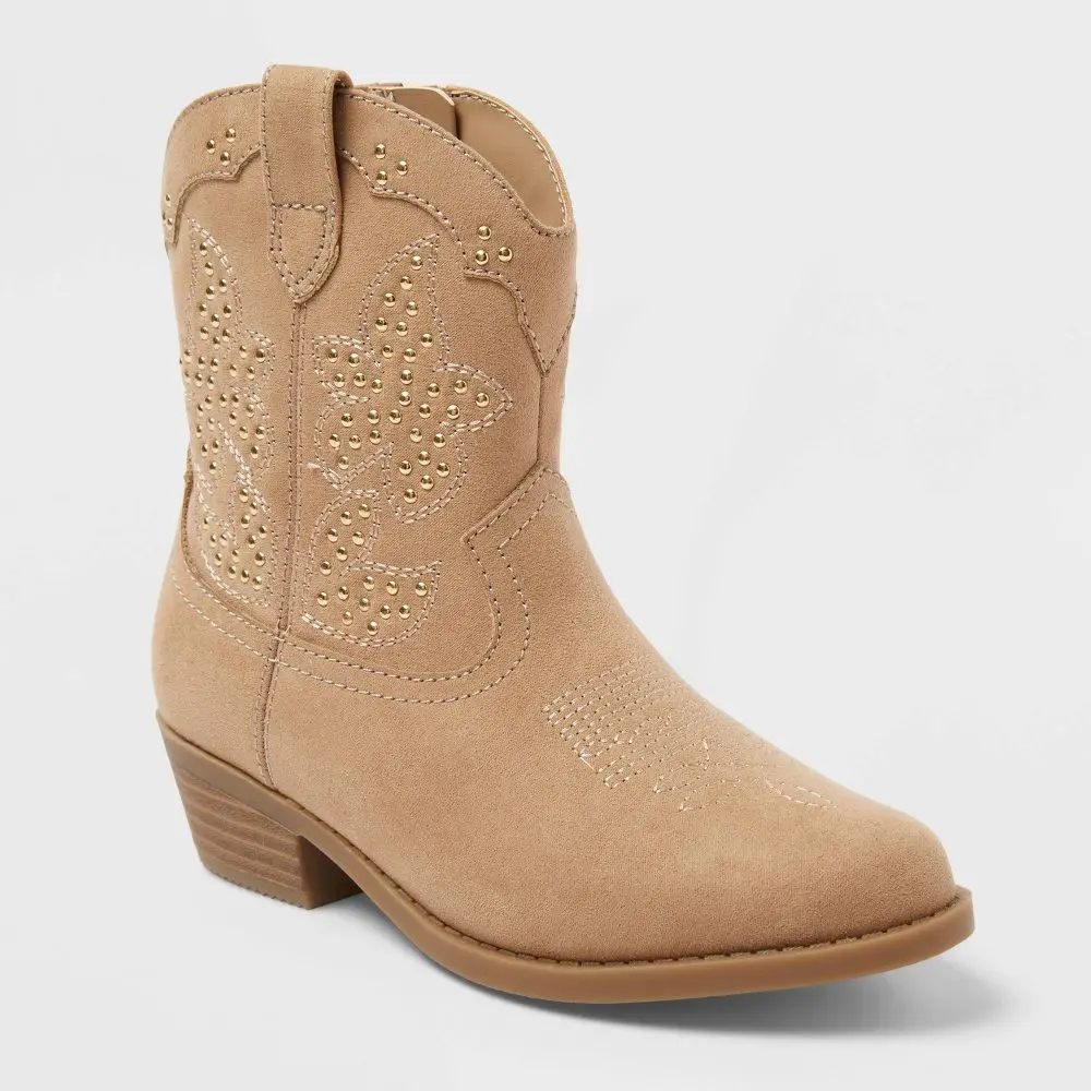Women's Elma Studded Western Boots - Art Class, Almond Toe, Faux Leather, Solid Design, Polyester Blend Statement Shoes
