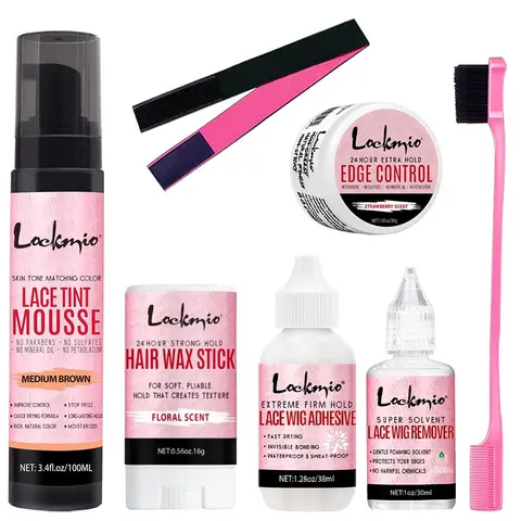 7 Counts Lace Hair Dye Mousse Wig Styling and Setting Set, Hair Styling Products, Perfect for Creating Natural Slick Styles on Women's Wigs and Hairpieces, Includes Wig Glue, Strong Hold Glue Remover, Hair Wax Stick and Edge Control