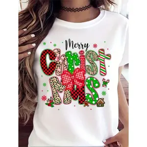 Merry Christmas Women's Christmas T-Shirt With Leopard Print, Plaid, And Candy Cane Design - Festive Holiday Top For Christmas Party, Xmas Celebration, And Winter Season
