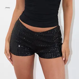 Women's Summer Low Rise Shorts Elastic Waistband Streetwear Sequins Hot Shorts