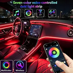 Wireless RGB Car LED Ambient Light Kit 110cm×2, Rechargeable, Music Sync, Remote & APP Control, Cold Light Strip for Car Truck Interior Decoration Car Lighting Accessories